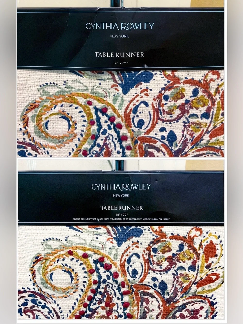 Cynthia Rowley Table Runner Embroidered Paisley Print
